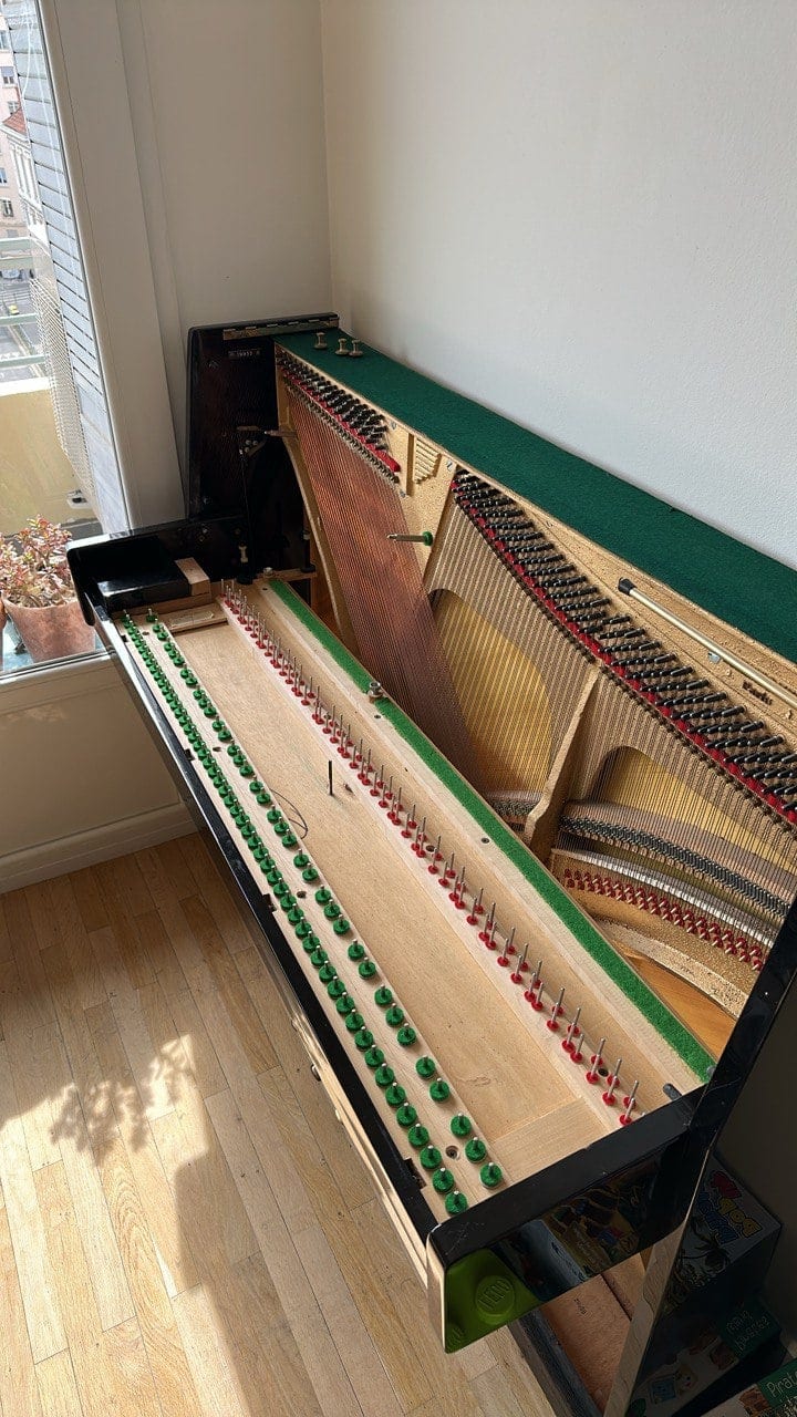 Vue d'ensemble du clavier après accordage et entretien